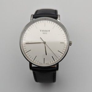TISSOT Everytime Silver Dial Black Leather Men's Watch T1096101603100